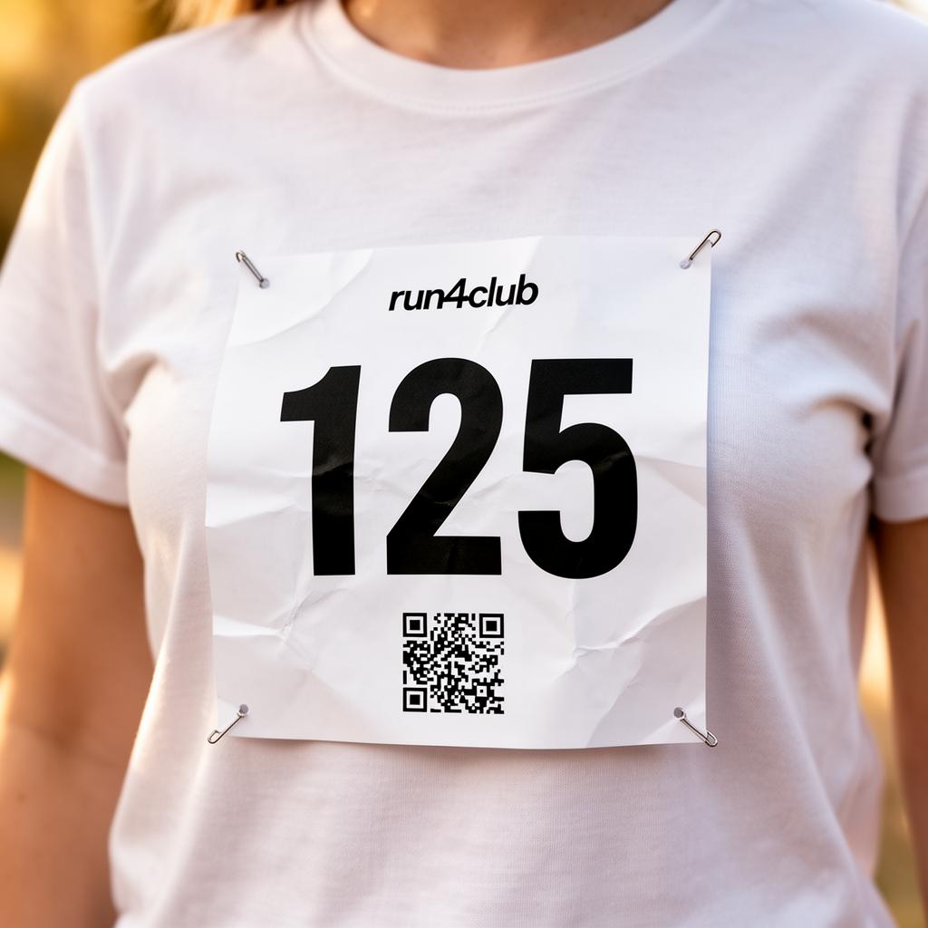 Startnummer mit QR-Code auf einem Läufer-Shirt